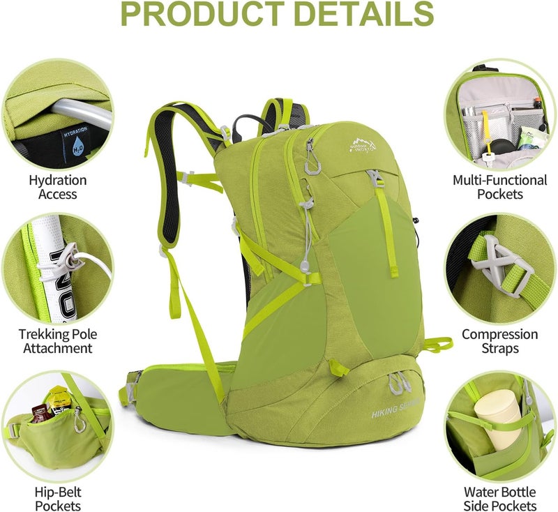 INOXTO IX Hiking Backpack, Waterproof Hiking Daypack with 3L Water Bladder and Rain Cover, Lightweight Travel Camping Backpack for Men Women (Fruit Green) - Image 3